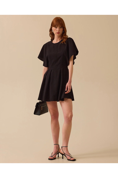 SEÇİL Pile Detaylı Geniş Kollu Mini Elbise