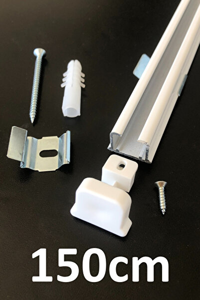 İzen Tek Kanallı 150cm Beyaz Alüminyum Ray (19mm) Tekli Korniş + Metal Portray