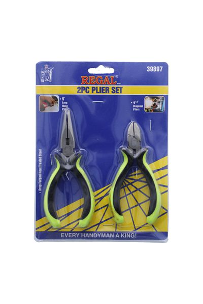 Regal 2-Piece Drop Forged Heat Treated Steel Plier Set with Ergonomic Handle Yellow and Black