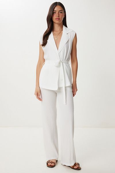 Lovelyİstanbul Belted Vest Palazzo Knitted Suit