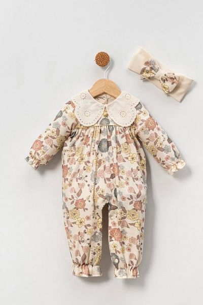 Cherub Baby Gold Series Lace Collar Floral Baby Girl Jumpsuit