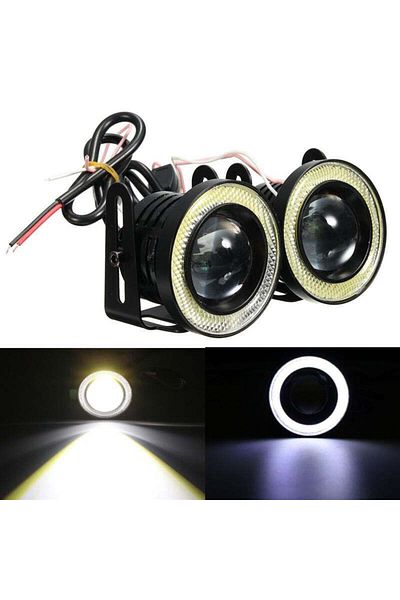 divendi-ro Set of 2 LED spotlights with magnifier and Angel Eyes, diameter 64mm, 6500K, 3200LM