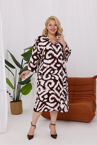 Siyezen Plus Size Flared Sleeves Cotton Dress