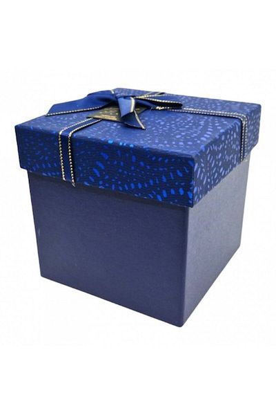 OEM Square gift box with ribbon and cord, 13x13x12.5 cm, blue