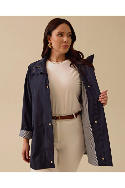 Gala-Xi Büyük Beden Şerit Astarlı Cepli Trençkot