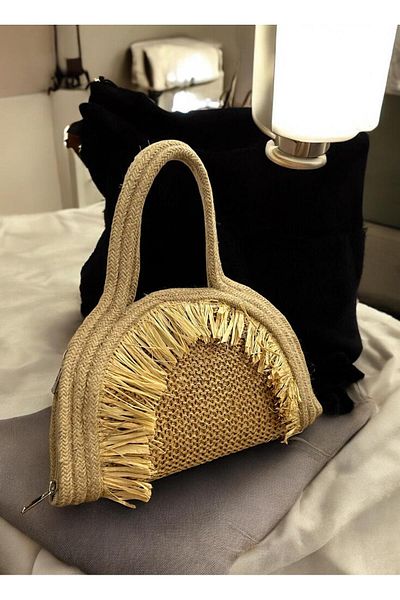 Katusa Women's Sunflower Tassel Mesh Hand Knitted Zipper Handbag