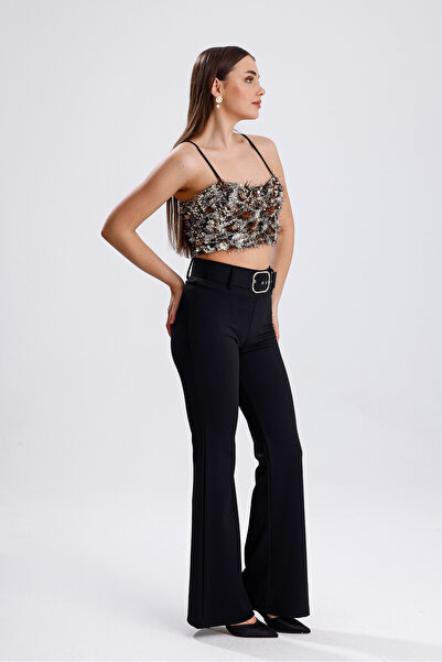 Sense Бюстгальтер з застібкою-блискавкою ззаду, з паєтками та бахромою | BUST34594 Золото-кава