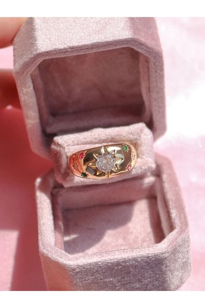 Reorah Collection Vintage Colorful Flower Glow Ring
