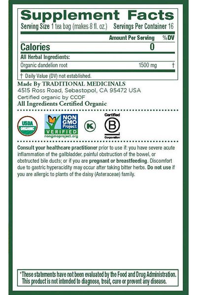 TRADITIONAL MEDICINALS جذر الهندباء المحمص الطبي التقليدي، 16 كيس شاي، 00165