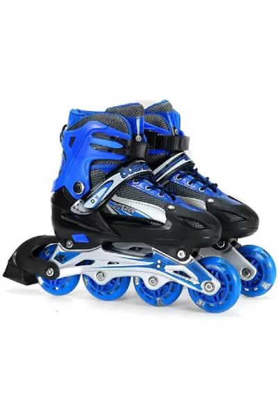 rexa Adjustable Inline Roller Skates Blue with Aluminium Chasis - All Wheel Front Wheel with LED Lights