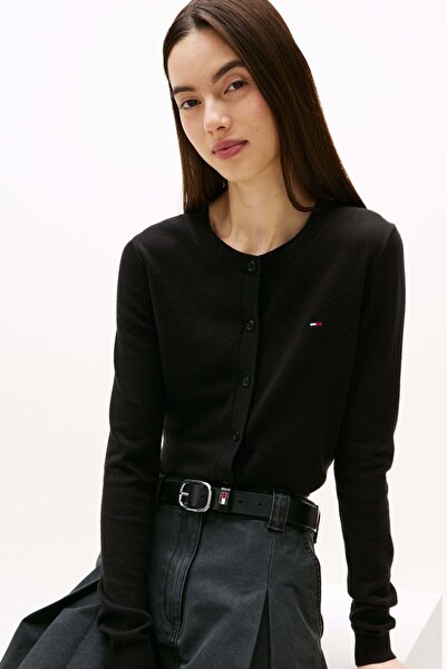 Tommy Hilfiger Kadın Bisiklet Yaka Düğmeli Pamuklu Hırka - Siyah