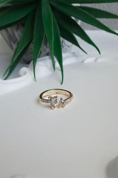 DEMOKAN Women's Ring Two Hearts Solitaire Adjustable Ring