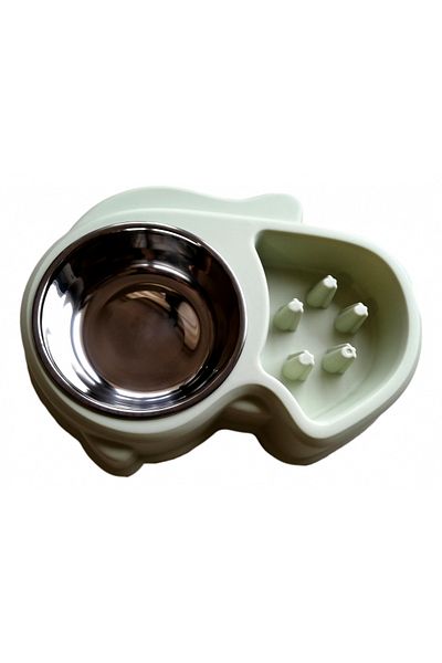 FizioTab Set Castron 2 in 1, Hranire Lenta si Bol pentru Apa, FizioTab® si 2 Pungi Igienice, Verde