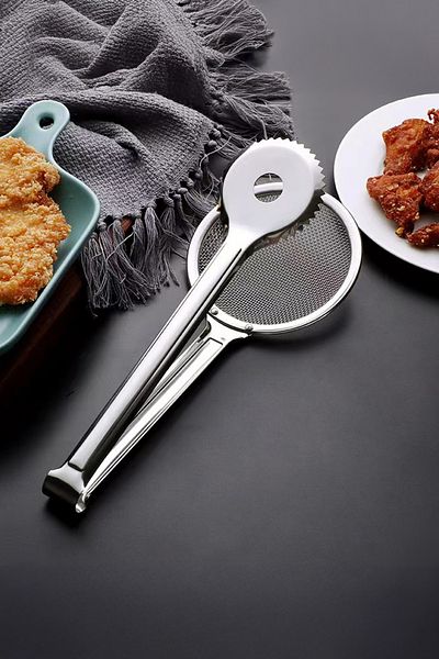 Vadi Stainless Steel Oil Splash-Free Frying Tongs and Strainer - Multi-Purpose Kitchen Gadget