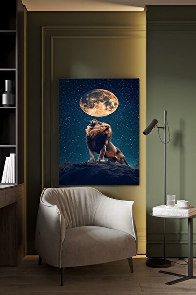 özkacar Tablou pe pânză cu leu urcând luna plină, pentru decorarea casei, per...