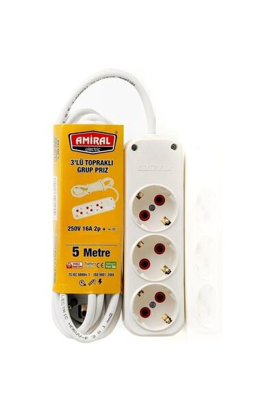 Genel Markalar 3'lü Grup Priz Uzatma Ara Kablosu 5metre