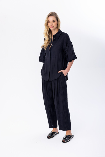 Berr-ın Double Pleated Barrel Trousers Black