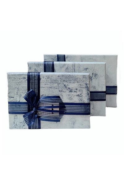 OEM Set of 3 rectangular gift boxes, organza bow, blue, 17.5-22.5 cm