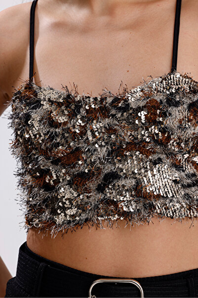 Sense Бюстгальтер з застібкою-блискавкою ззаду, з паєтками та бахромою | BUST34594 Золото-кава