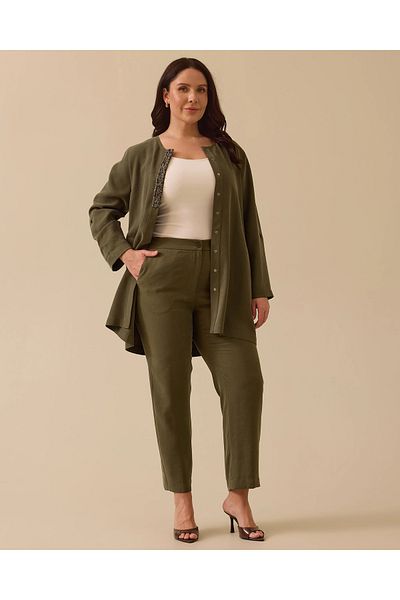 Gala-Xi Plus Size Trousers with Half Elastic Waist and Pockets
