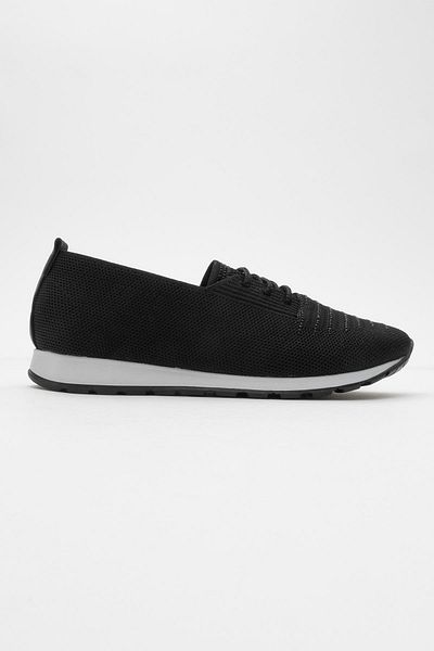 CCWAY AYAKKABI Women's Stoned Lace-Up Knitwear Casual Shoes Black