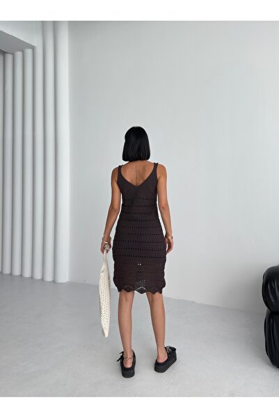 Zenea Καφέ Μίνι Πλεκτό Φόρεμα Παραλίας