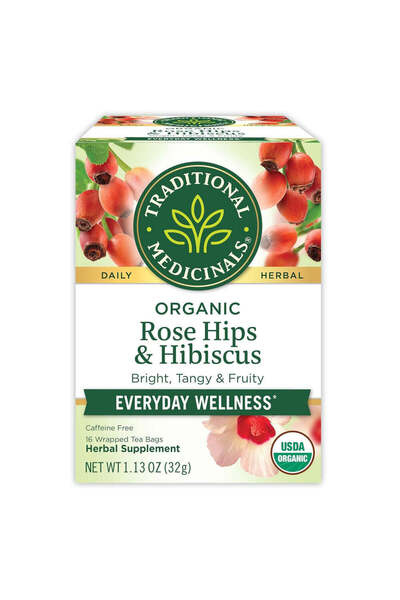 TRADITIONAL MEDICINALS شاي ثمر الورد الطبي التقليدي مع الكركديه، 16 كيس شاي