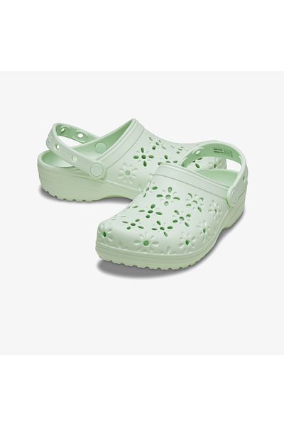 Crocs Γυναικείες πράσινες παντόφλες Classic Floral Cut Out Clog
