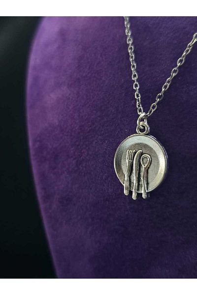 sarıyer silver Cutlery Plate Model Stylish Minimal Design Waiter Waiter Profession Style Steel Necklace