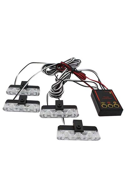 divendi-ro Set of 4 red-blue LED warning lights for grid, strobe functions, 36W, 12V
