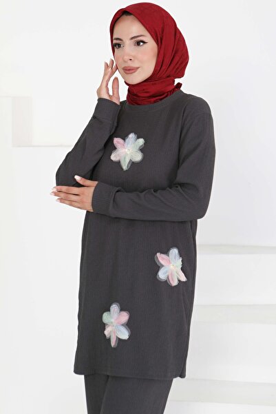 TOFİSA Διπλό Σετ Anthracite με λεπτομέρεια λουλουδιών - 27371