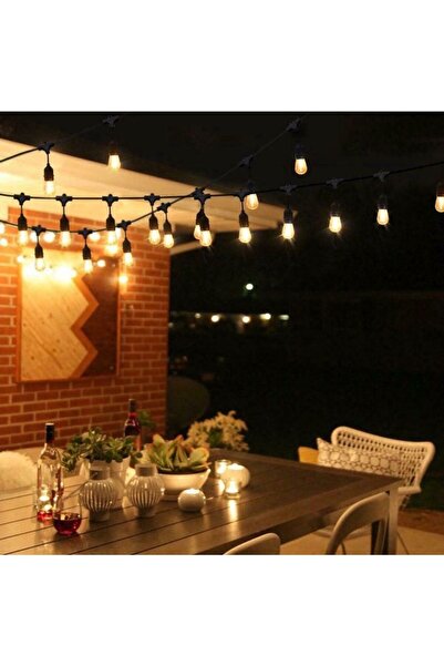 fullreyon Sarı Işık Ampullü, 5 Metre 10 Duylu Eklenebilir Bahçe, Kafe, Teras,...