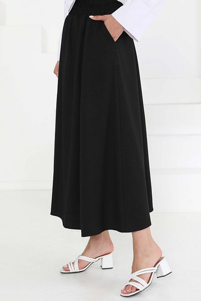 TOFİSA Linen Skirt with Pockets Black - 27294
