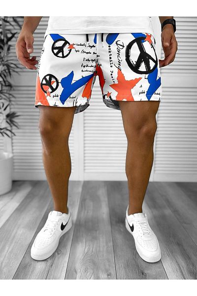 dehaine Men's Beach Pants, Printed, White, 12724