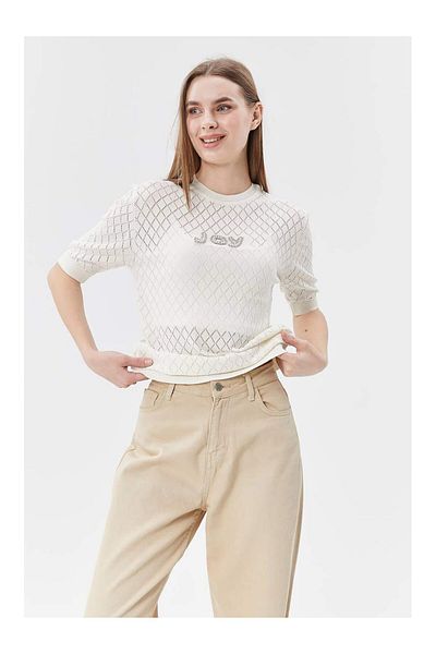 Coral Stoned Joy Written Short Sleeve Knitwear Bone