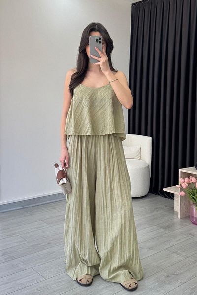 ECEMİ Lore Mint Textured Blouse Trousers Set