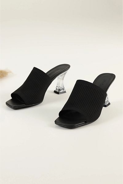 Firibu Transparent Heeled Banded Heeled Slippers Shoes with Stones