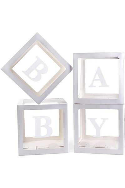OEM Set of 4 transparent boxes, BABY, 30x30 cm, white