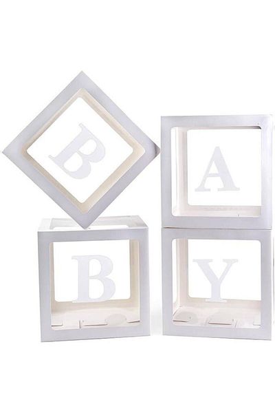 OEM Set of 4 transparent boxes, BABY, 30x30 cm, white