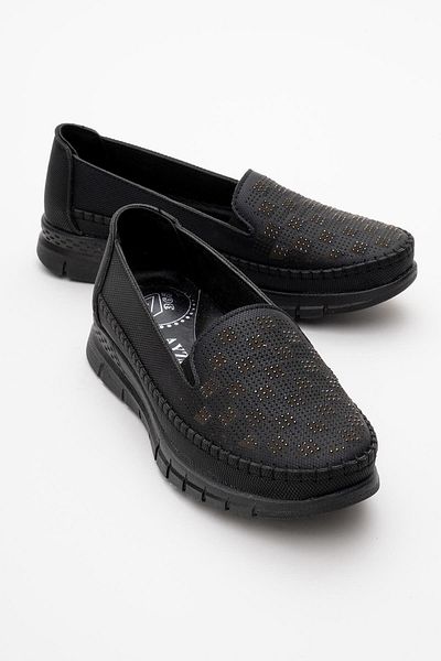 CCWAY AYAKKABI Women's Stone Square Pattern Casual Shoes Black Jeans