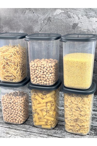 YzHome 6-Piece Plastic Vacuum Lid Storage Container Food Pulses Jar Peggy Set 1.2 Liter Square