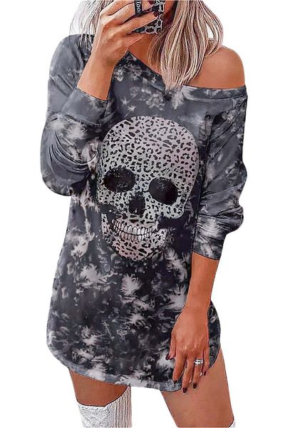 WildFashion Short blouse dress with skull print S558-18
