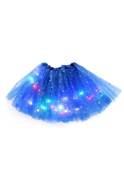 Avaleea Tutu de balet LED pentru fete cu lumini multicolore, model stea, lungime 30 cm, albastru