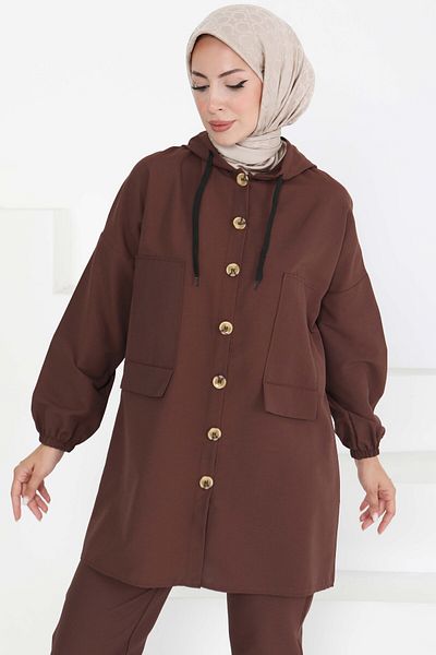 TOFİSA Tunic Trousers Two Piece Set Brown - 27290