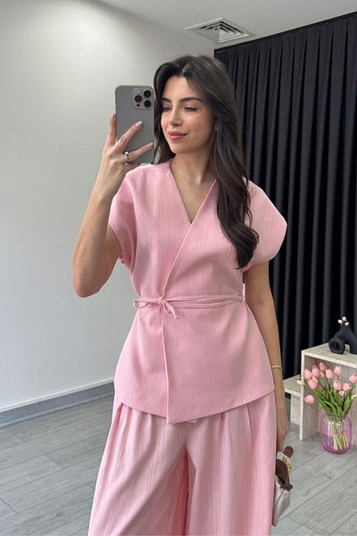 ECEMİ Romy Pink Linen Vest Pants Set