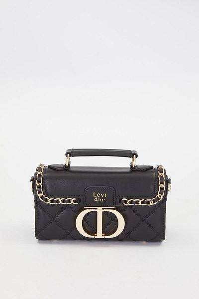 Levidor Premium Metal Ring Detail Shoulder Bag Black