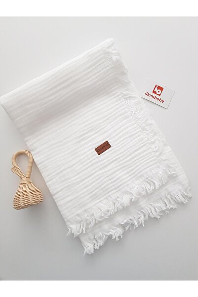 ilkimbebe بطانية طفل مزدوجة الطبقات من الموسلين المزخرفة بالشراشيب 120x120