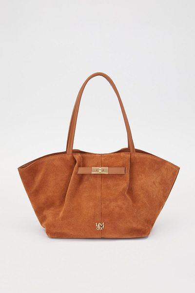Levidor Suede Snap Fastener Handbag Brown