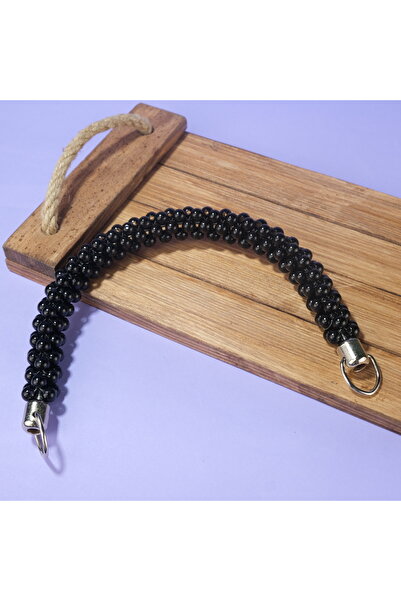 Prestij Boncuk Siyah İnci Boncuklu Çanta Sapı