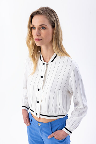 Berr-ın Смугаста куртка-бомбер кольору екрю